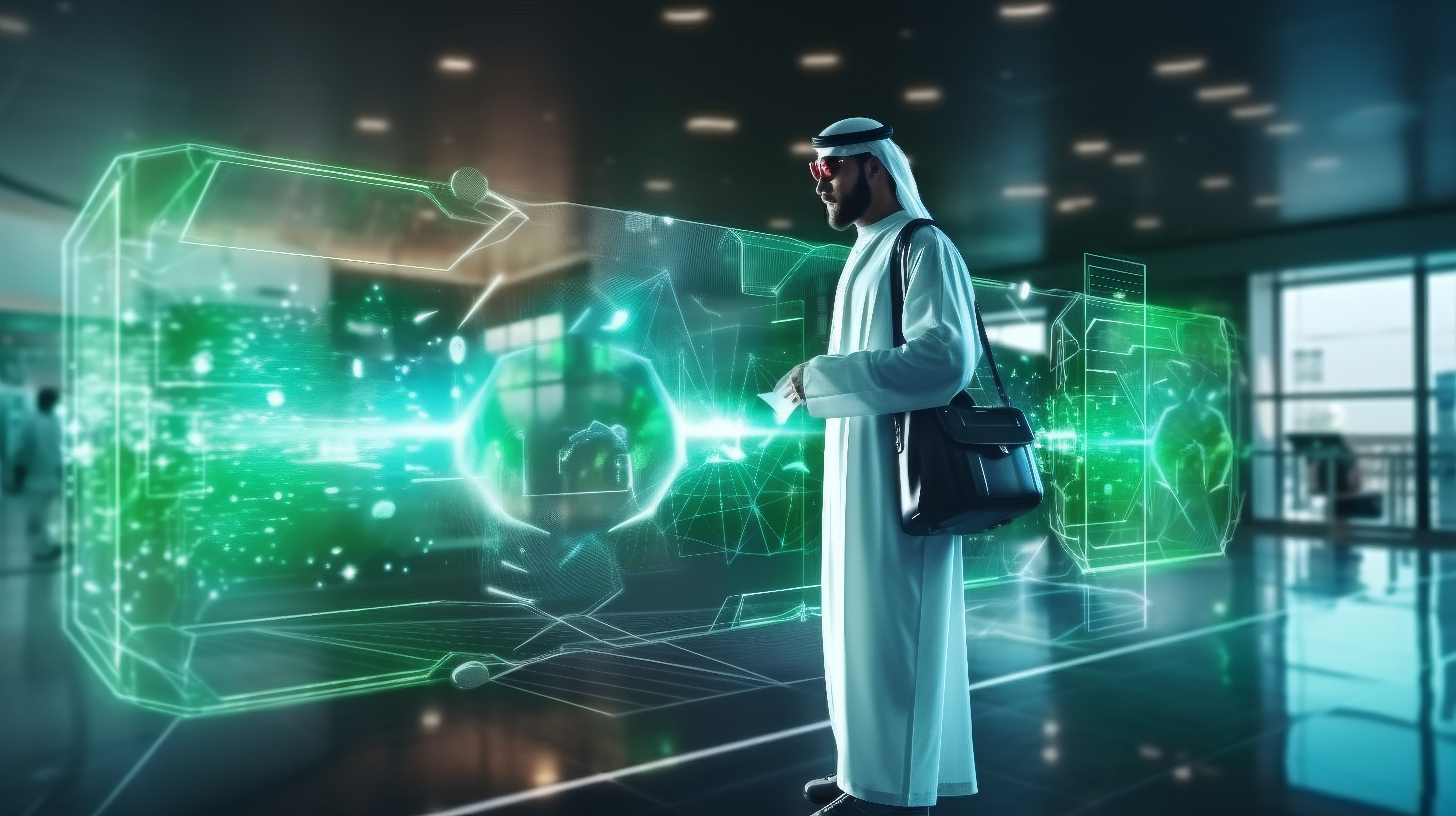 Futureistic Display man-standing-front-futuristic-display | 3M Data